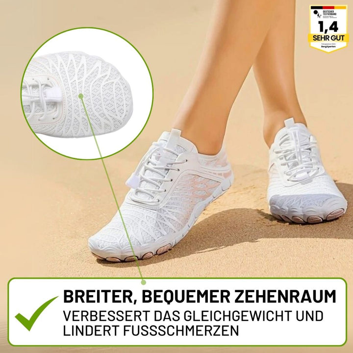 "Ergonomische Barfußschuhe für Frauen, atmungsaktives Material, breiter Zehenraum, designed für gesunde Bewegung und Komfort"