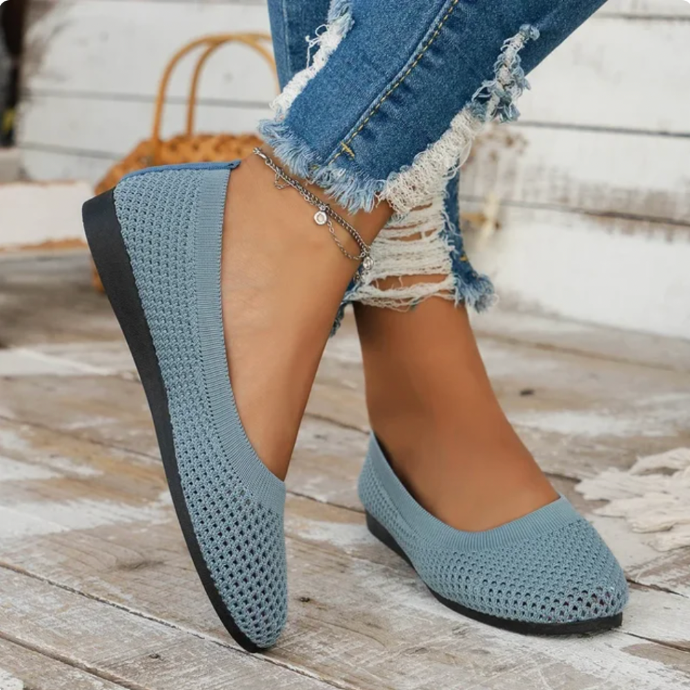 "Ergonomische blaue Ballerinas für Damen, atmungsaktiv, flacher Absatz, unterstützt ganztägigen Komfort und Stil."
