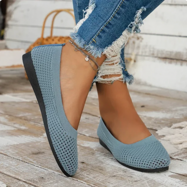 "Ergonomische blaue Ballerinas für Damen, atmungsaktiv, flacher Absatz, unterstützt ganztägigen Komfort und Stil."