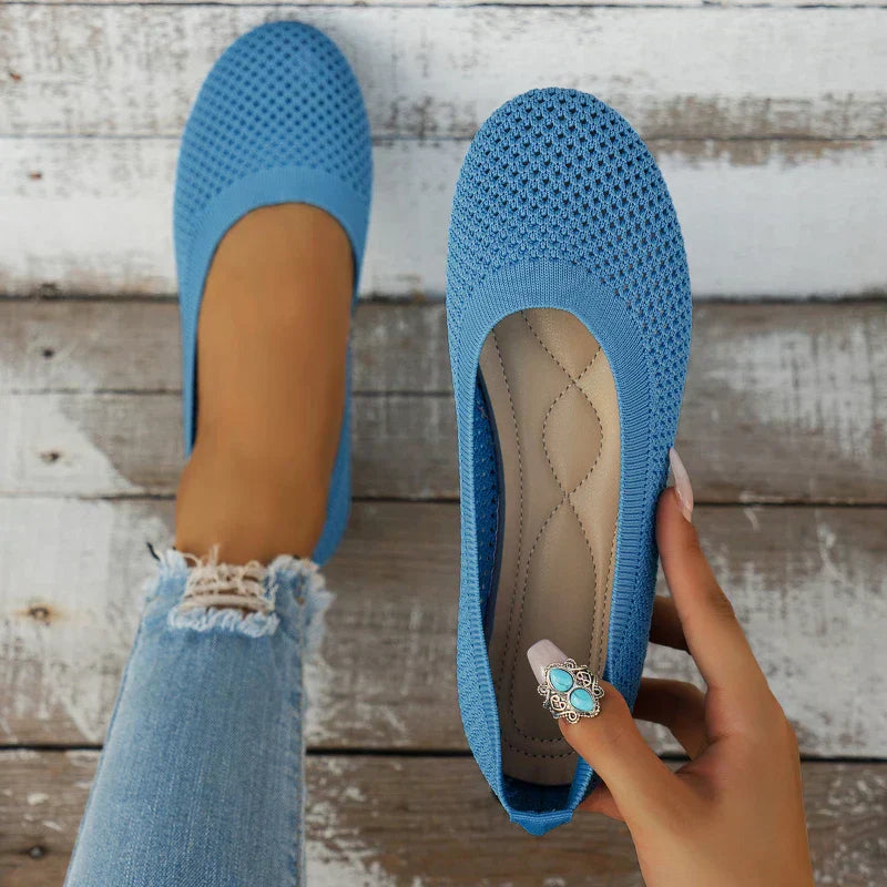 "Ergonomische blaue Ballerinas für Damen, atmungsaktiv, flacher Absatz, unterstützt ganztägigen Komfort und Stil."