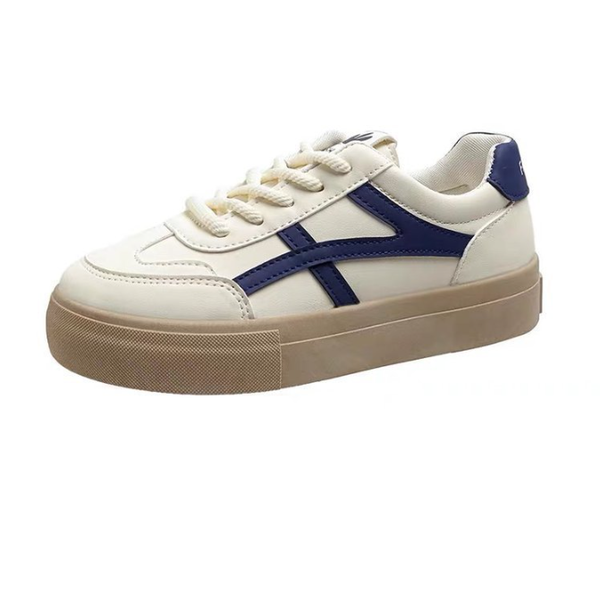 "Ergonomische Damen-Sneaker, blau und braun, modern, orthopädisch, stilvoller Komfortschuh, ideal für Alltag und Sport."