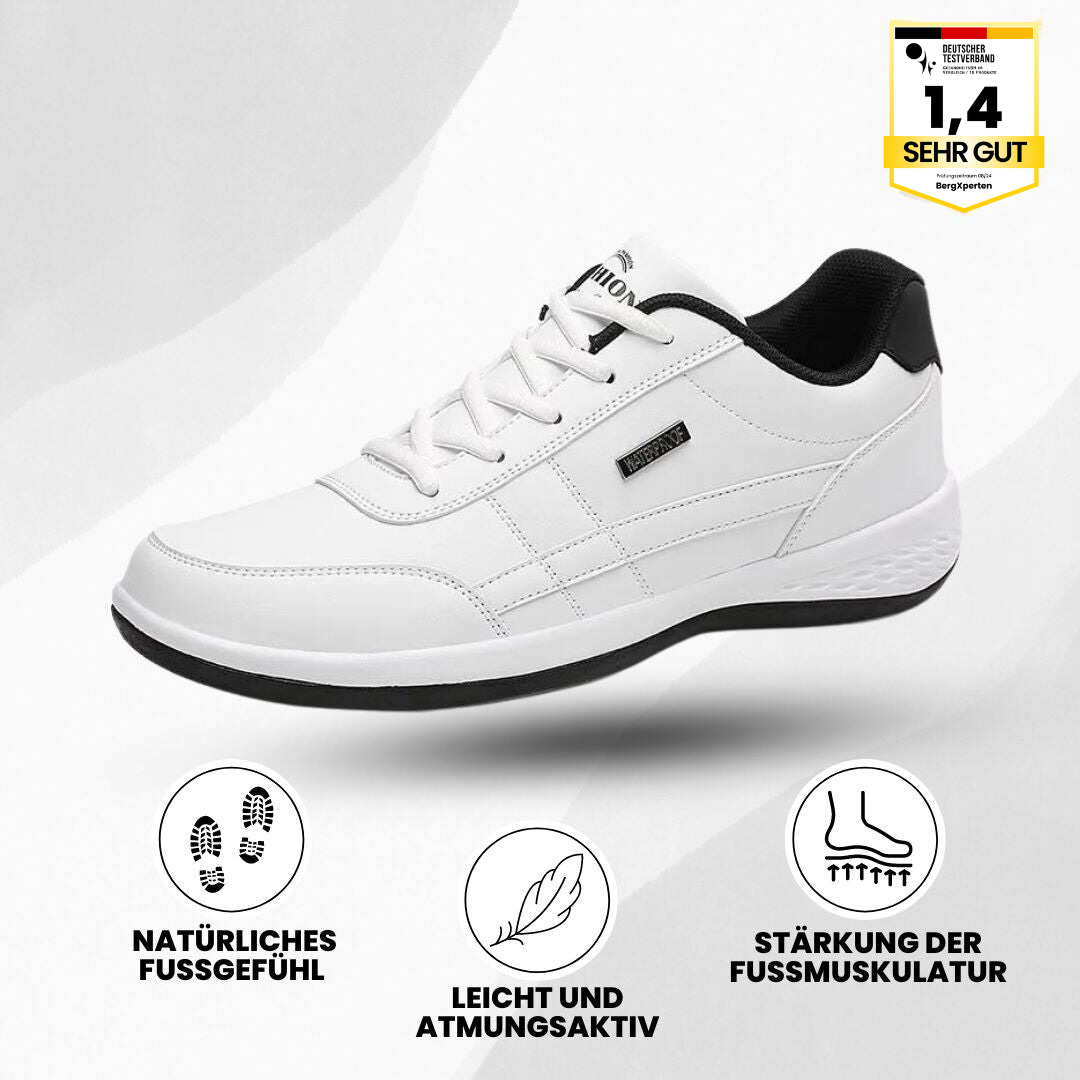 "Ergonomische Hallux Schuhe für Männer, atmungsaktiv mit breiter Zehenbox, ideal bei Hallux Valgus, schwarze Farbe."