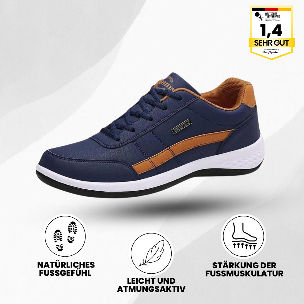 "Ergonomische Hallux Schuhe für Männer, atmungsaktiv mit breiter Zehenbox, ideal bei Hallux Valgus, schwarze Farbe."