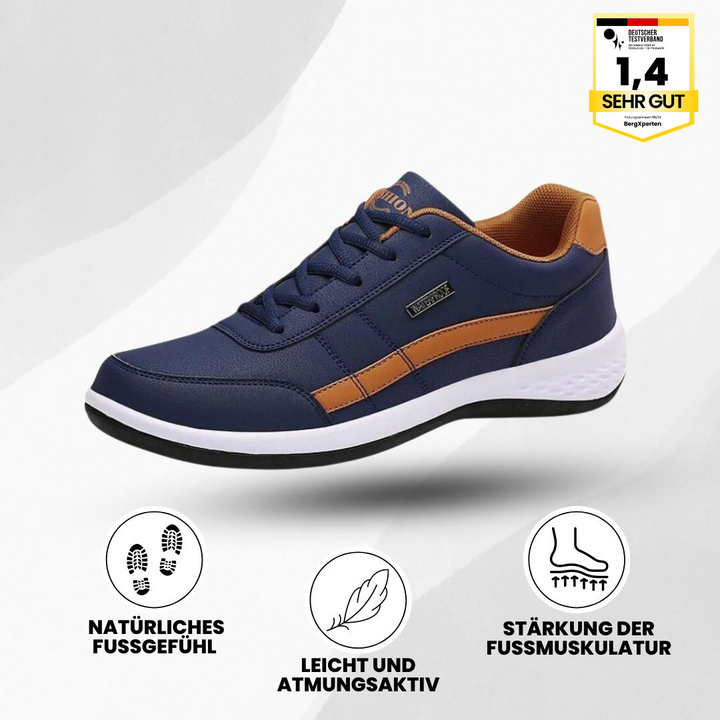 "Ergonomische Hallux Schuhe für Männer, atmungsaktiv mit breiter Zehenbox, ideal bei Hallux Valgus, schwarze Farbe."