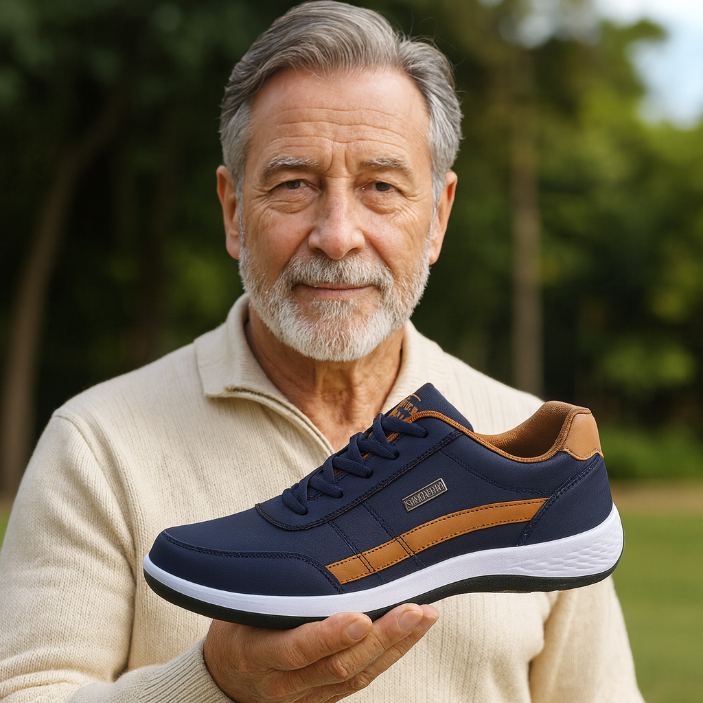 "Ergonomische Hallux Schuhe für Männer, atmungsaktiv mit breiter Zehenbox, ideal bei Hallux Valgus, schwarze Farbe."
