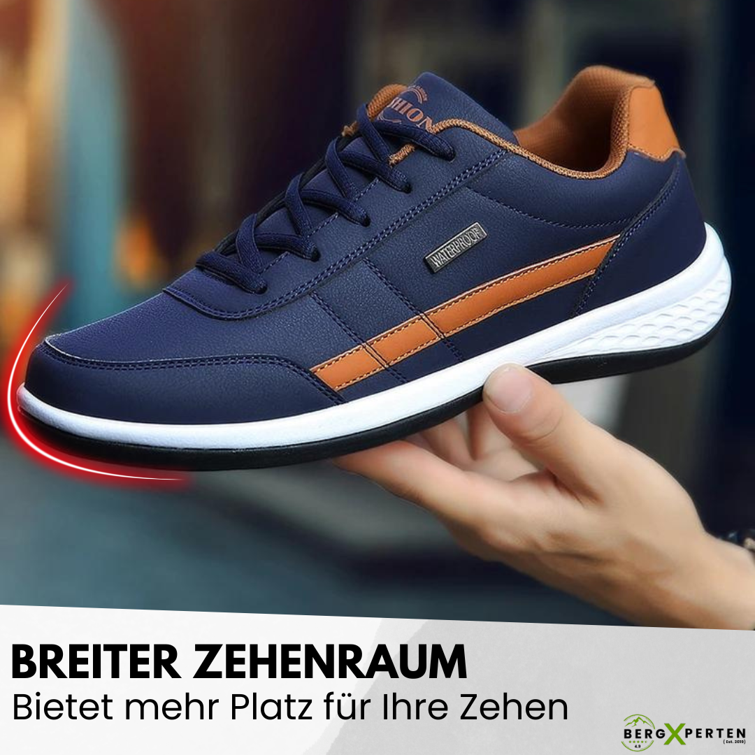 "Ergonomische Hallux Schuhe für Männer, atmungsaktiv mit breiter Zehenbox, ideal bei Hallux Valgus, schwarze Farbe."