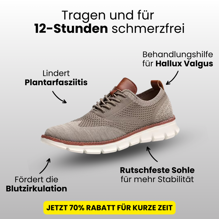 Ergonomische Herrenschuhe aus atmungsaktivem Strick, sportliche flexible Sohle, breite Zehenbox, braun, ideal für Alltag.