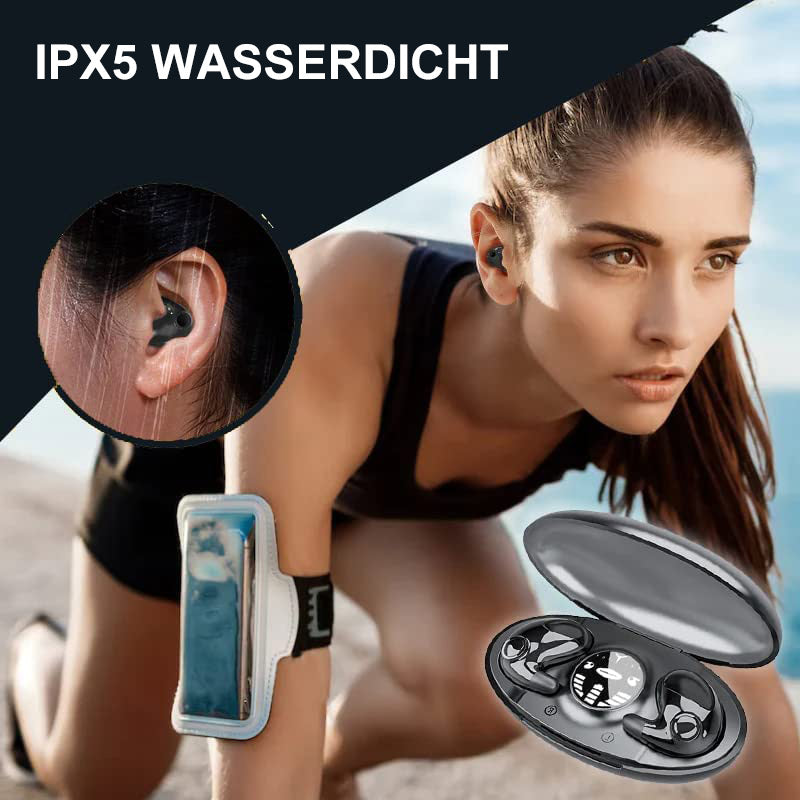 "Ergonomische kabellose Schlaf-Kopfhörer, unsichtbares Design, IPX5, bequeme Passform, ideal für erholsamen Schlaf."