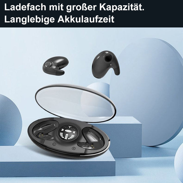 "Ergonomische kabellose Schlaf-Kopfhörer, unsichtbares Design, IPX5, bequeme Passform, ideal für erholsamen Schlaf."