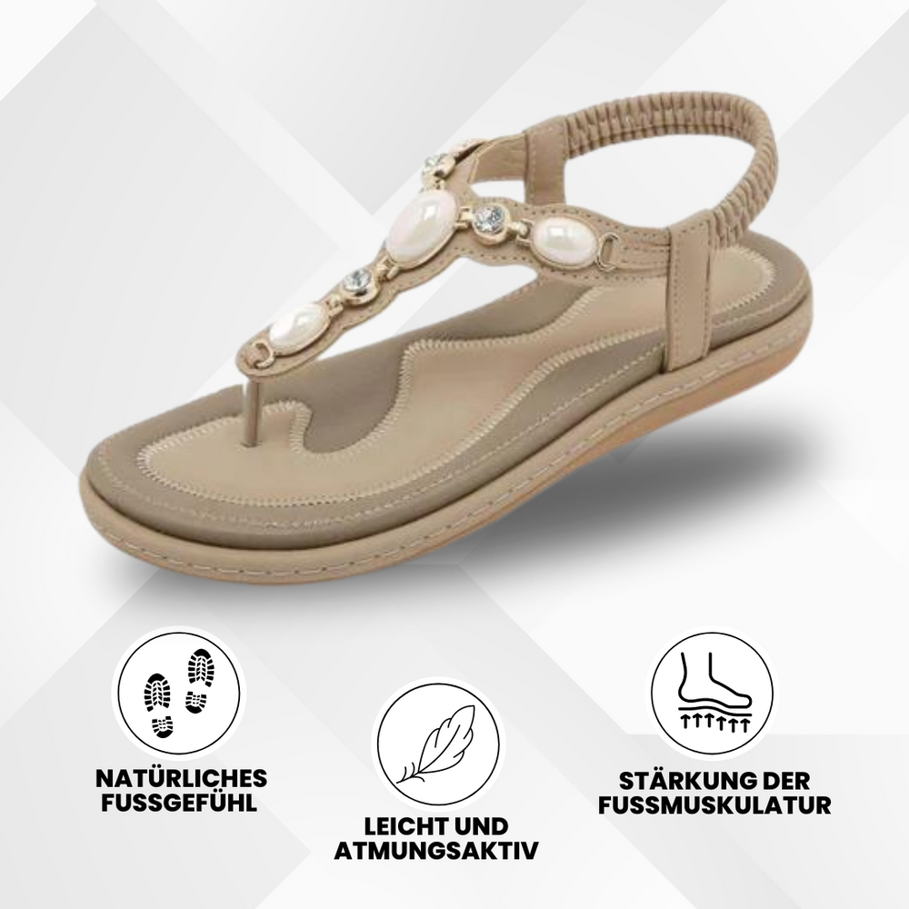 "Ergonomische OrthoPearl Sandalen, braun mit rutschfester Sohle, fördern Fußgesundheit und bieten höchsten Komfort."