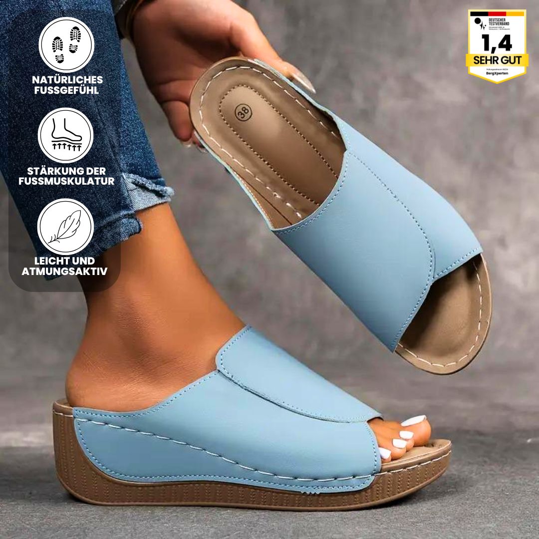 "Ergonomische, stilvolle Damen-Sandalen mit rutschfester Sohle, braun, ideal für Fußkomfort und gesunde Ausrichtung."
