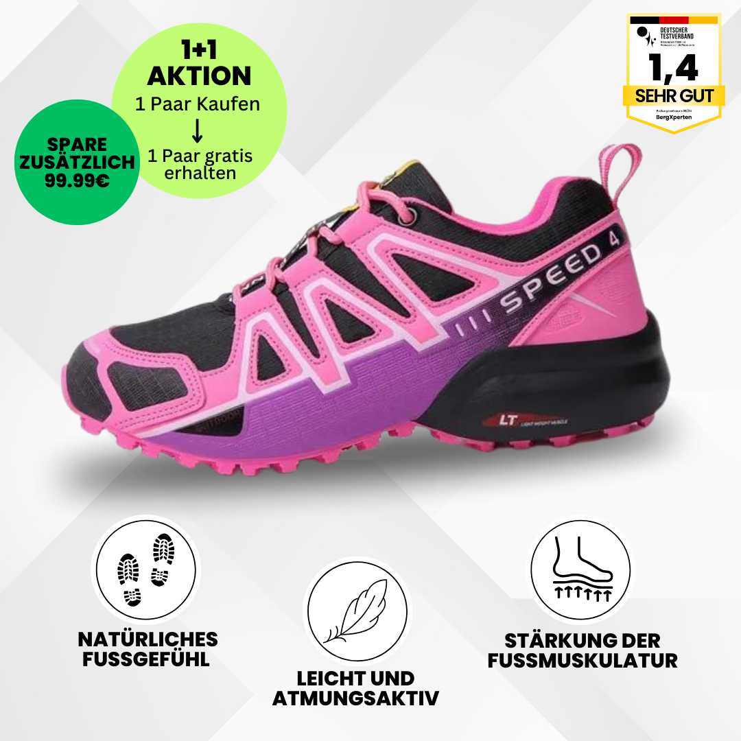 Ergonomische Trekking- und Wanderschuhe für Damen, braun mit rutschfester Sohle und atmungsaktivem Gewebe.