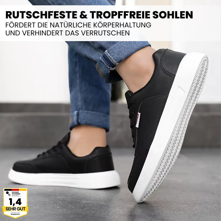 "Ergonomischer Damen-Sneaker mit rutschfester Sohle, breitem Zehenraum und atmungsaktivem Material für Komfort und Halt."