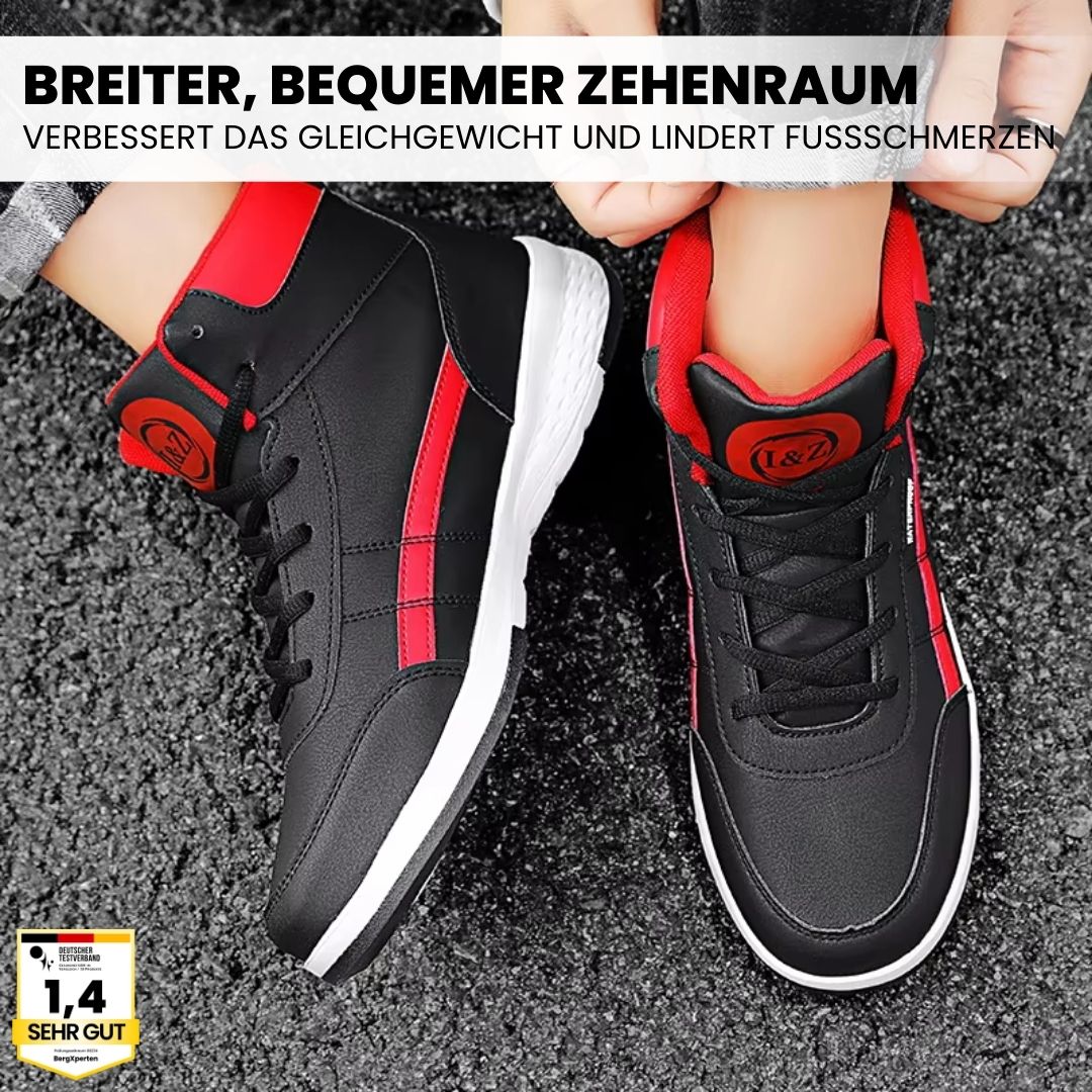"Ergonomischer Damenschuh, rutschfest, komfortabel, moderner Look, blau schwarz weiß, ideal für Arbeitsumgebungen."