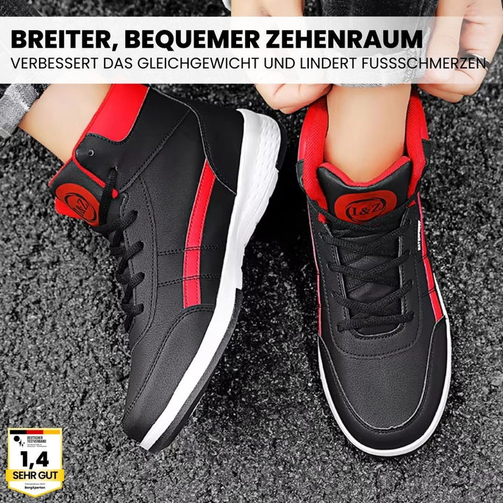 "Ergonomischer Damenschuh, rutschfest, komfortabel, moderner Look, blau schwarz weiß, ideal für Arbeitsumgebungen."
