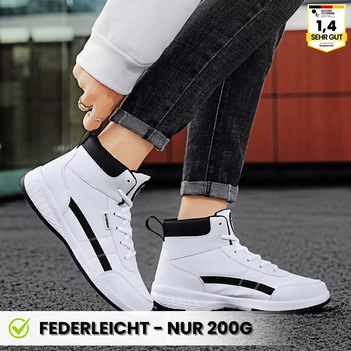 "Ergonomischer Damenschuh, rutschfest, komfortabel, moderner Look, blau schwarz weiß, ideal für Arbeitsumgebungen."