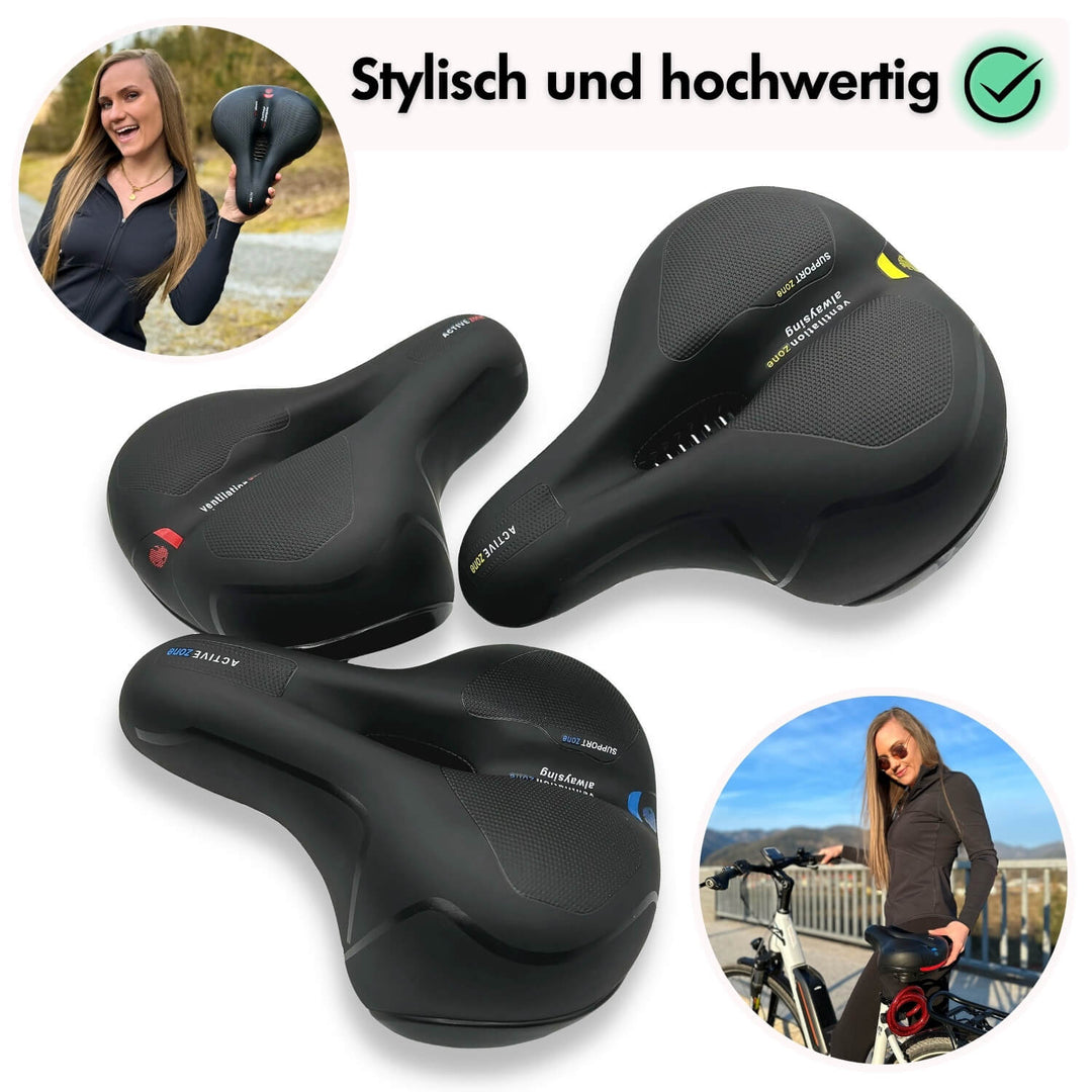 "Ergonomischer Fahrradsattel mit dämpfender Gel-Technologie und atmungsaktiver Oberfläche für maximalen Komfort"
