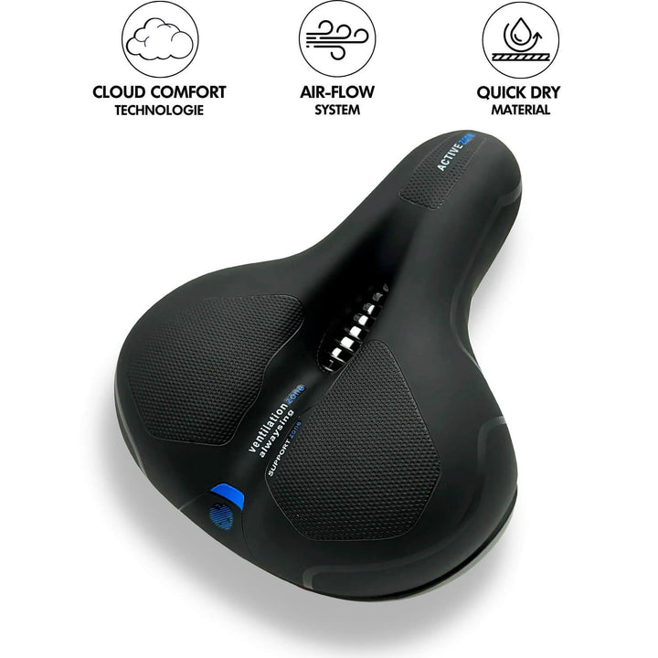 "Ergonomischer Fahrradsattel mit dämpfender Gel-Technologie und atmungsaktiver Oberfläche für maximalen Komfort"