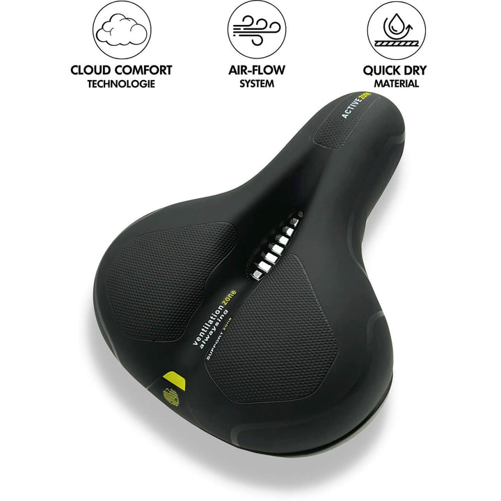 "Ergonomischer Fahrradsattel mit dämpfender Gel-Technologie und atmungsaktiver Oberfläche für maximalen Komfort"