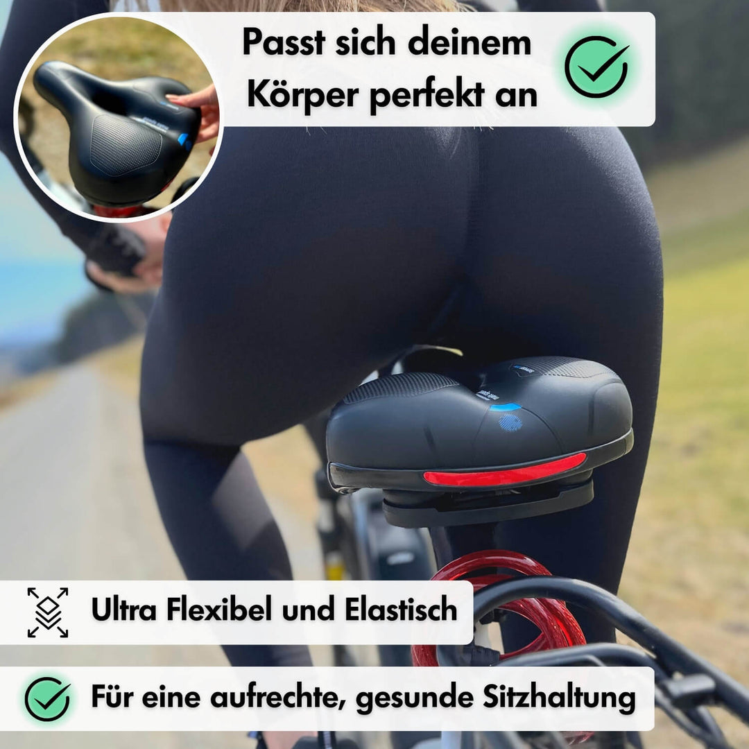 "Ergonomischer Fahrradsattel mit dämpfender Gel-Technologie und atmungsaktiver Oberfläche für maximalen Komfort"