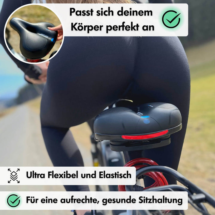 "Ergonomischer Fahrradsattel mit dämpfender Gel-Technologie und atmungsaktiver Oberfläche für maximalen Komfort"
