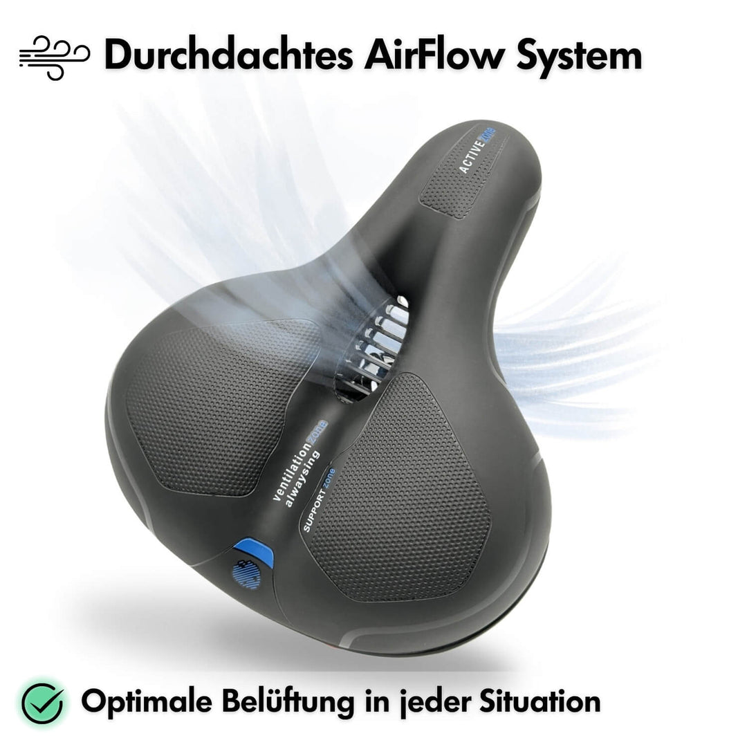"Ergonomischer Fahrradsattel mit dämpfender Gel-Technologie und atmungsaktiver Oberfläche für maximalen Komfort"