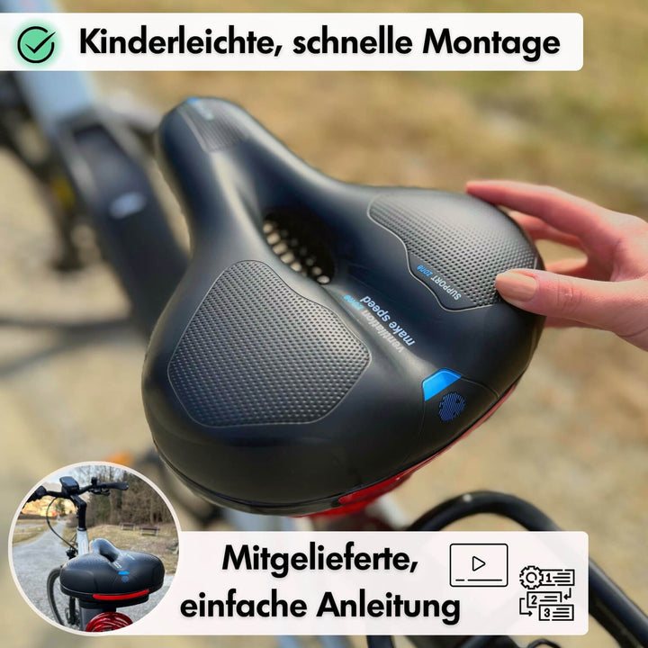 "Ergonomischer Fahrradsattel mit dämpfender Gel-Technologie und atmungsaktiver Oberfläche für maximalen Komfort"