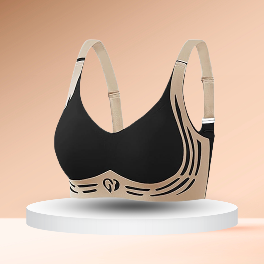 "Ergonomischer Komfort-BH ohne Bügel, nahtlos in Beige mit Push-Up Effekt für optimale Unterstützung und Tragekomfort."