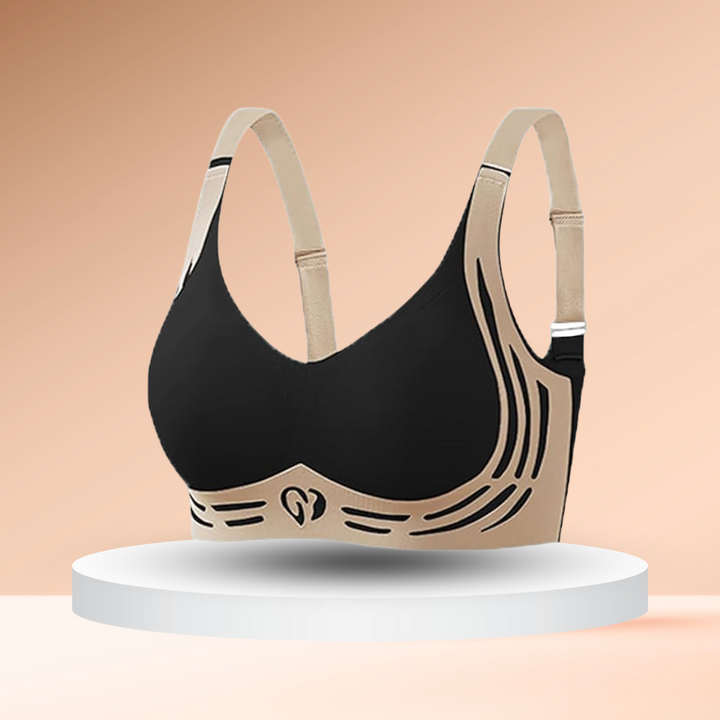 "Ergonomischer Komfort-BH ohne Bügel, nahtlos in Beige mit Push-Up Effekt für optimale Unterstützung und Tragekomfort."