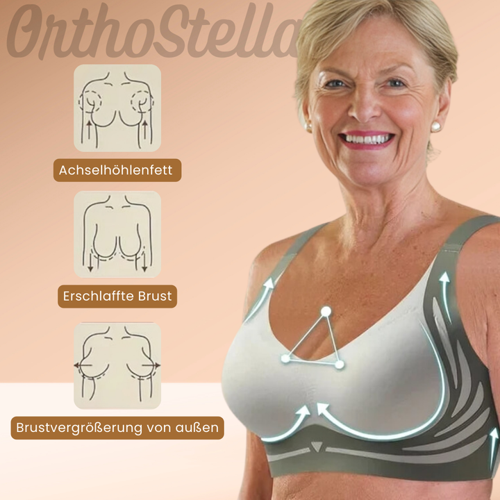 "Ergonomischer Komfort-BH ohne Bügel, nahtlos in Beige mit Push-Up Effekt für optimale Unterstützung und Tragekomfort."