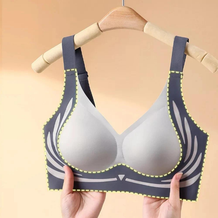 "Ergonomischer Komfort-BH ohne Bügel, nahtlos in Beige mit Push-Up Effekt für optimale Unterstützung und Tragekomfort."