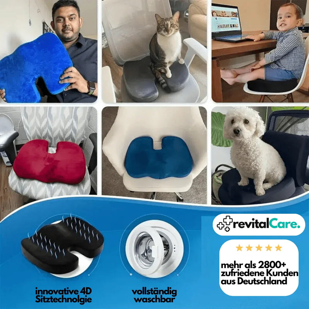 "Ergonomisches 4D Sitzkissen, orthopädische Unterstützung, schwarzes memory foam Kissen, atmungsaktiv, rutschfest"