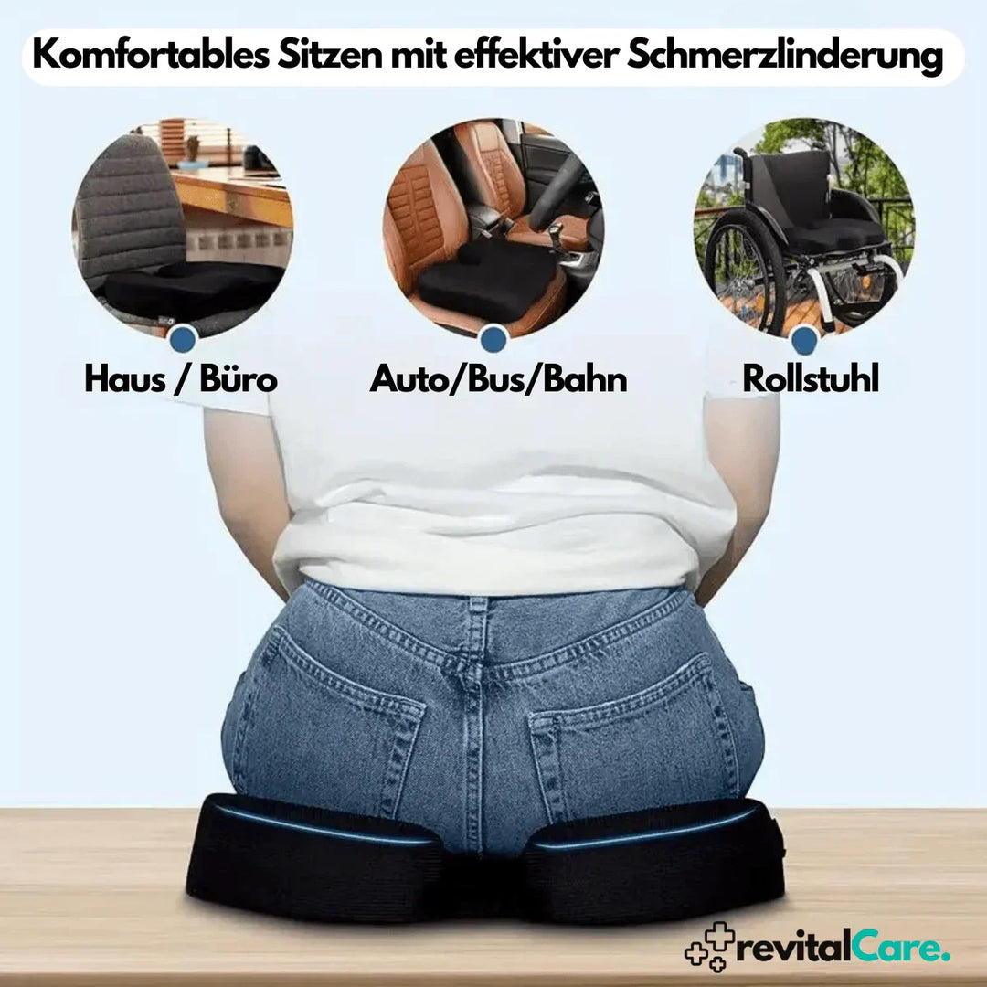 "Ergonomisches 4D Sitzkissen, orthopädische Unterstützung, schwarzes memory foam Kissen, atmungsaktiv, rutschfest"