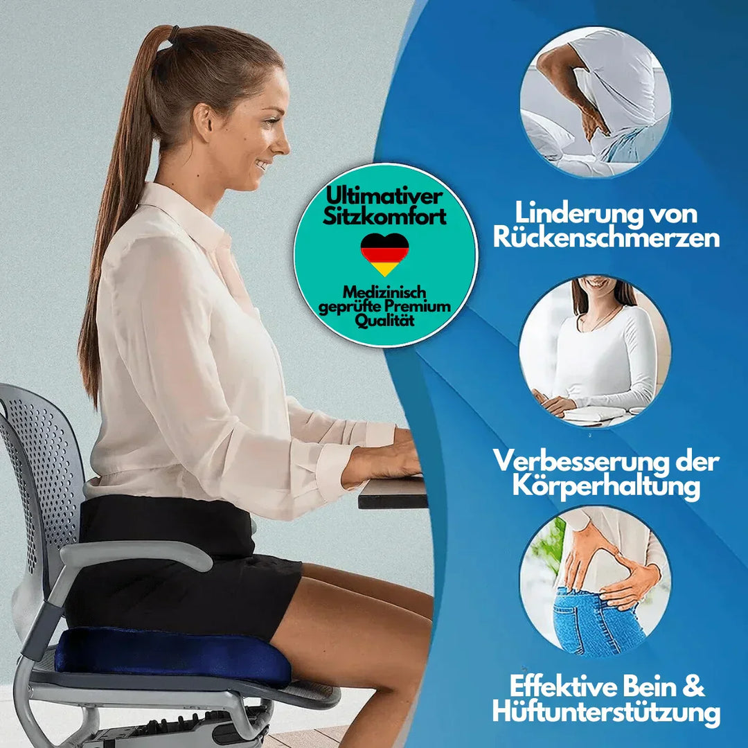 "Ergonomisches 4D Sitzkissen, orthopädische Unterstützung, schwarzes memory foam Kissen, atmungsaktiv, rutschfest"