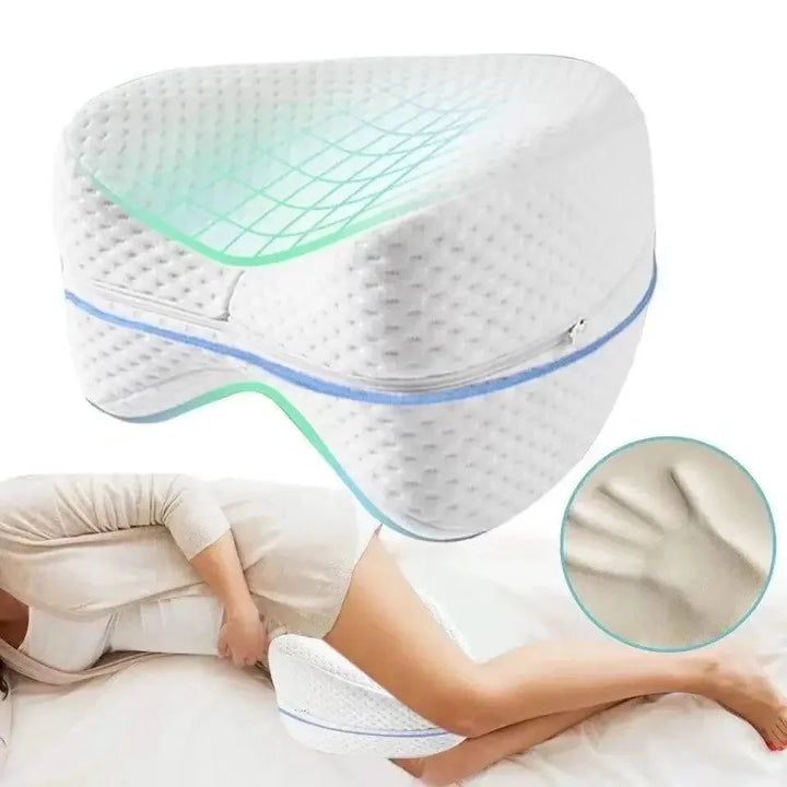 "Ergonomisches Kniekissen aus Memory-Schaum für Seitenschläfer, verbessert Schlafkomfort und unterstützt die Körperhaltung."
