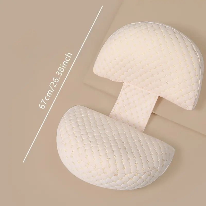 Ergonomisches Schwangerschaftskissen in Beige, doppelte Unterstützung für Bauch und Rücken, kompakt und hautfreundlich.
