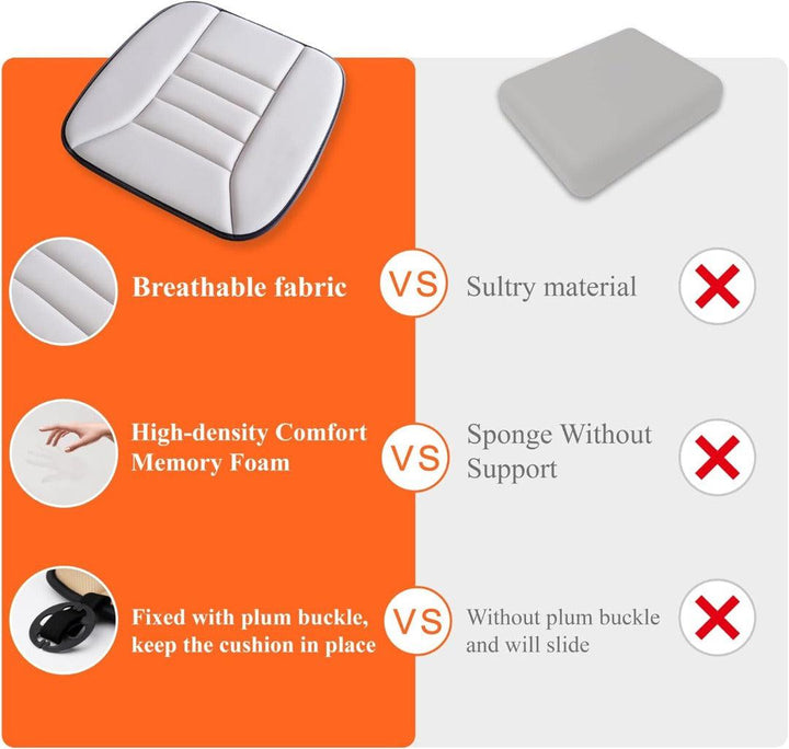 "Ergonomisches, schwarzes Memory Foam Autositzkissen aus atmungsaktivem Stoff für optimalen Komfort im Auto"