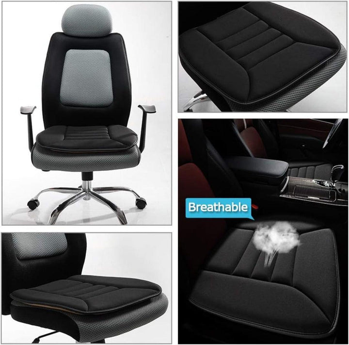 "Ergonomisches, schwarzes Memory Foam Autositzkissen aus atmungsaktivem Stoff für optimalen Komfort im Auto"