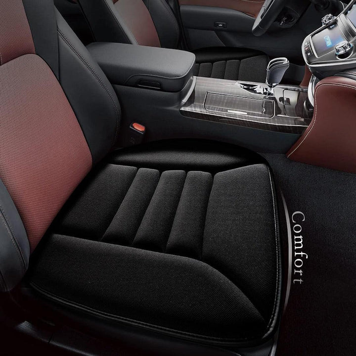 "Ergonomisches, schwarzes Memory Foam Autositzkissen aus atmungsaktivem Stoff für optimalen Komfort im Auto"