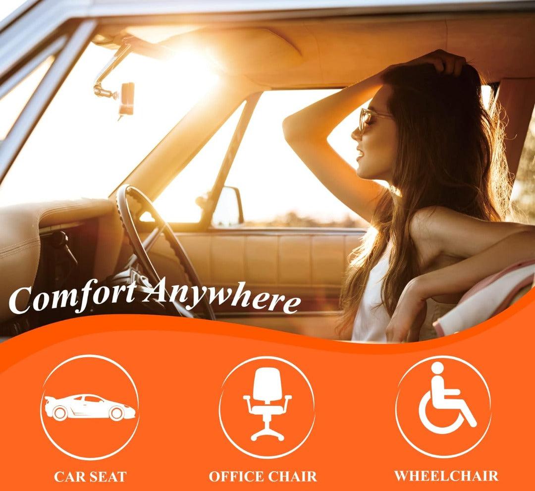 "Ergonomisches, schwarzes Memory Foam Autositzkissen aus atmungsaktivem Stoff für optimalen Komfort im Auto"