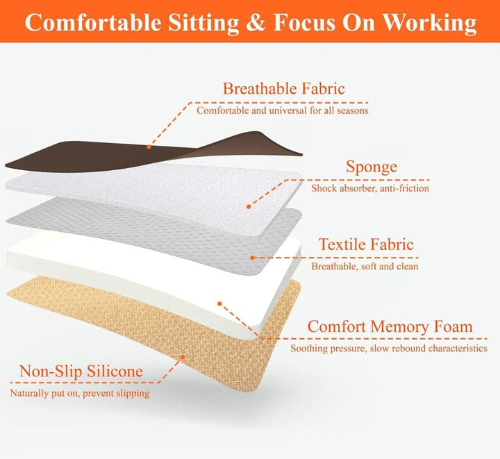 "Ergonomisches, schwarzes Memory Foam Autositzkissen aus atmungsaktivem Stoff für optimalen Komfort im Auto"