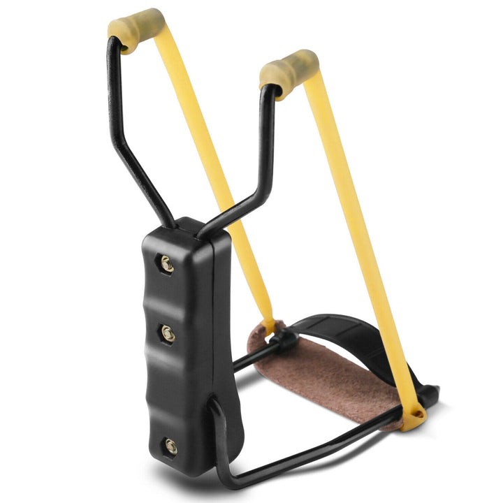 Faltbare Handgelenk-Schleuder aus Aluminium, leicht und stabil, mit grünen Power-Bändern und ergonomischem Griff für Zielschi