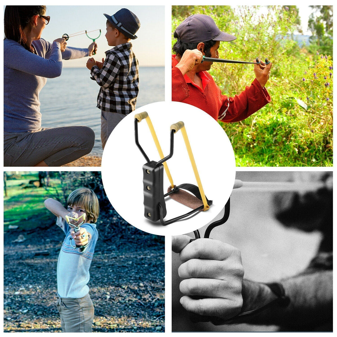 Faltbare Handgelenk-Schleuder aus Aluminium, leicht und stabil, mit grünen Power-Bändern und ergonomischem Griff für Zielschi