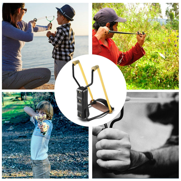 Faltbare Handgelenk-Schleuder aus Aluminium, leicht und stabil, mit grünen Power-Bändern und ergonomischem Griff für Zielschi