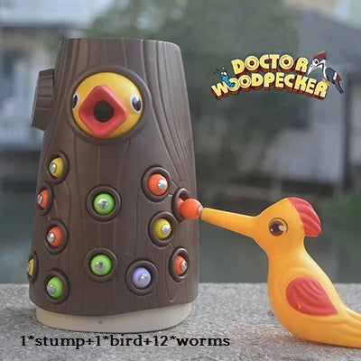 "Farbenfrohes magnetisches Specht-Spiel zur Förderung der Feinmotorik und Kreativität bei Kindern, mit leuchtendem Design."