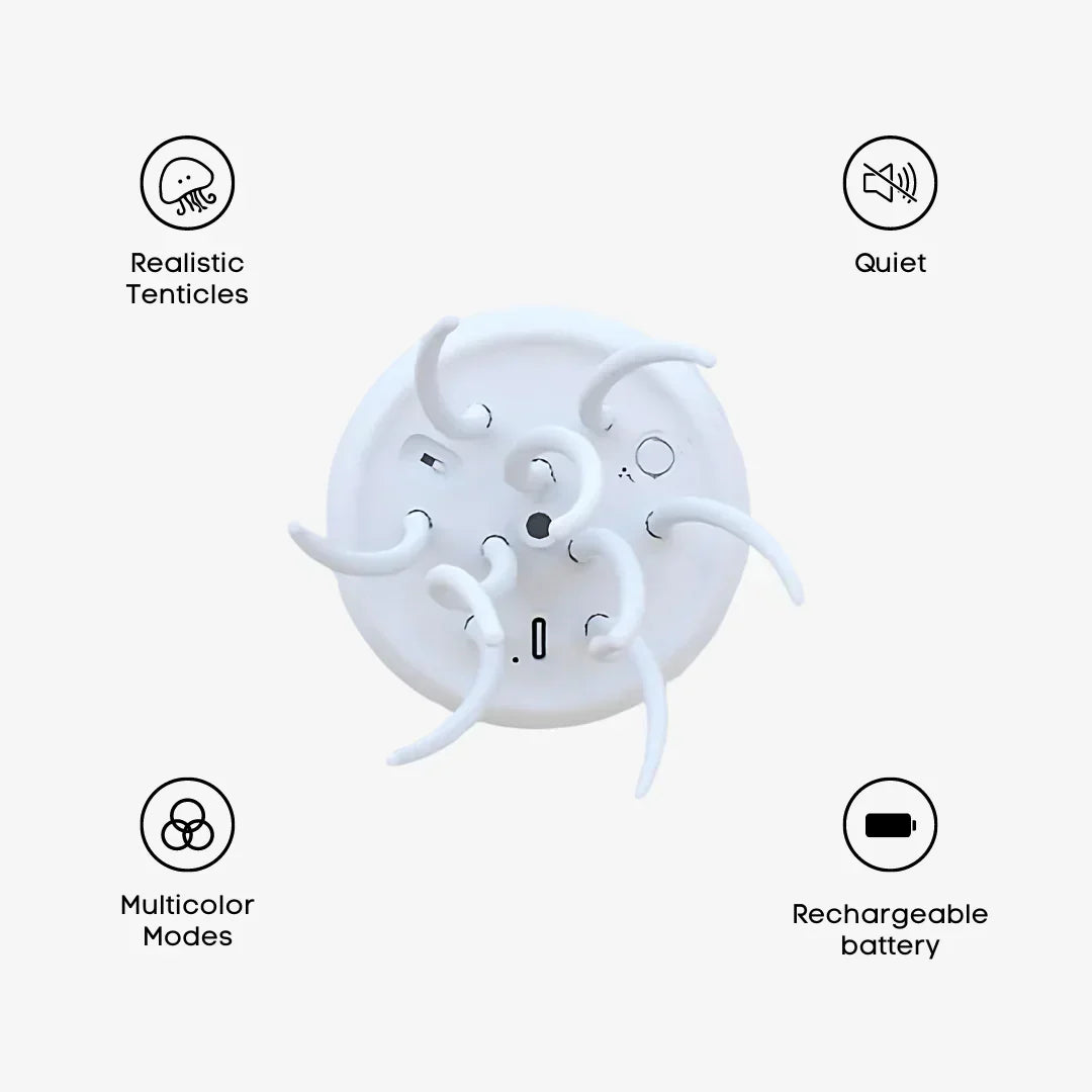 "Farbwechselnde LED Quallenlampe mit Fernbedienung, simuliert sanfte Quallenbewegungen, ideal für entspannende Raumdeko."