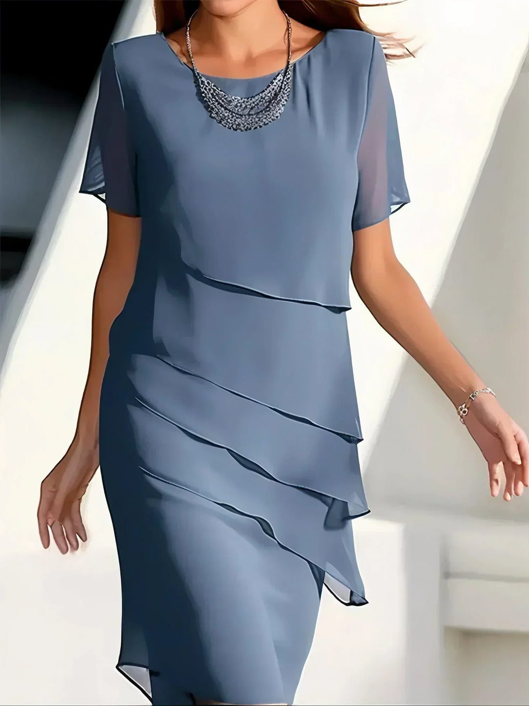 Figurbetontes Damenkleid in Blau, schmeichelnder Schnitt, luxuriöser Komfort, für besondere Anlässe, Größen XS-3XL.