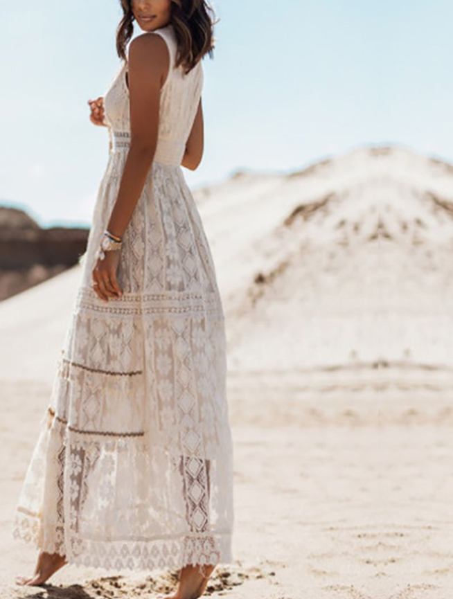 "Fließendes, elegantes Boho Maxikleid für Sommer und Strand, ideal für Frauen, die Stil und Komfort suchen."
