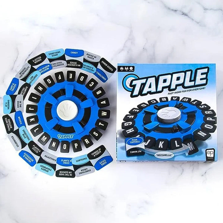 "Fröhliches Tapple Spieleset mit farbigem Kunststoffrad, perfekt für rasante Familienspiele und kreative Wortherausforderunge