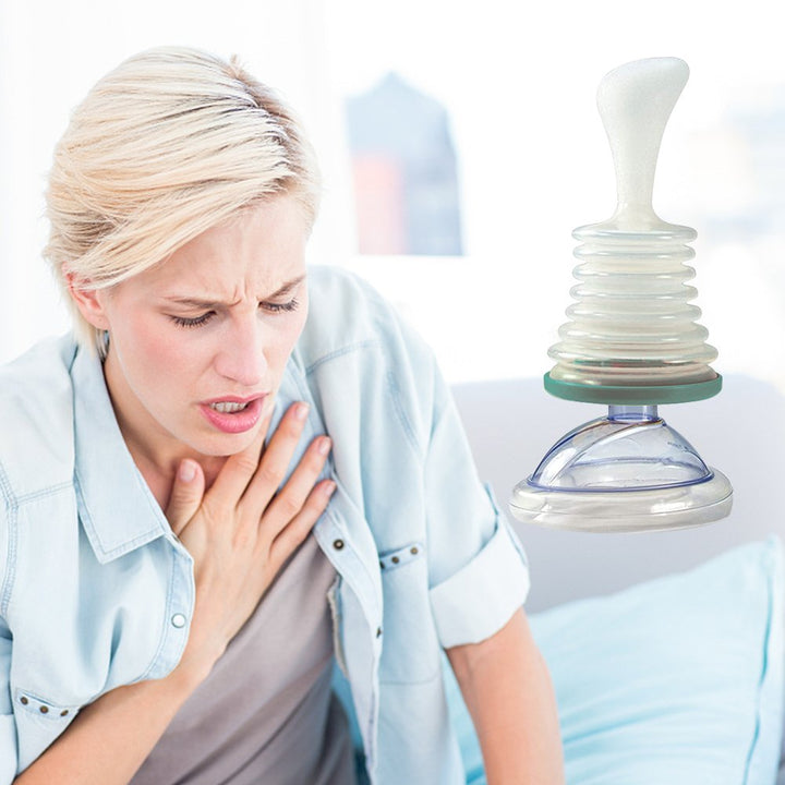 "Gelbe Handpumpe in Vorderansicht – LifeSaver Anti-Erstickungsgerät für schnelle Hilfe bei Atemwegsnotfällen, mobil einsetzba